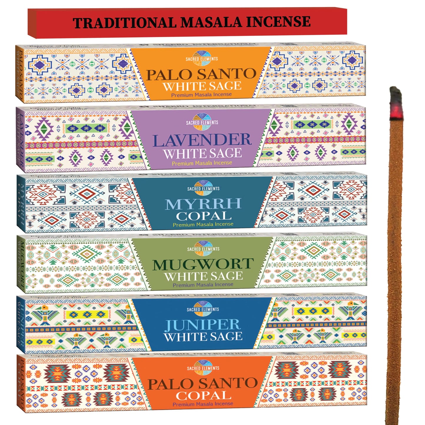 Premium Artisan Natural Incense Sticks - Variety Pack of 6 Thicker Cleansing Masala Incense | White Sage Incense Lavender Incense Myrrh Incense Copal Incense Mexico & Palo Santo Incense Sticks